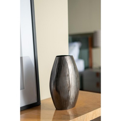 9.5x5.5x12" Aluminum Layered Chisel Oval Vase