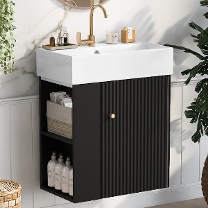 Lyngins 21.6" Storage Bathroom Vanity, Freestanding Vanity with Ceramic Sink & Overflow, Bathroom Storage Cabinet, Small-to-Medium Bathrooms - 1 of 4