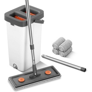 Long Handle Mop and Bucket Set - Effortless Floor, Wall & Window Cleaning, Includes Wringer and Washable Microfiber Pads - 1 of 4