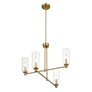4-Light Chandelier – Satin Brass with Clear Ribbed Glass - 1 of 4