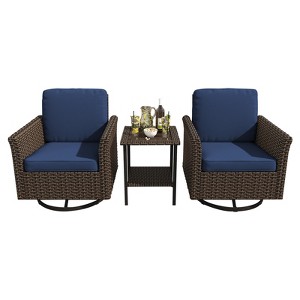 YARDSIGHT 3-Piece Outdoor Swivel Bistro Set with 2 Swivel Chairs and Side Table, Patio Conversation Set with Cushions for Balcony, Deck, or Garden - 1 of 4
