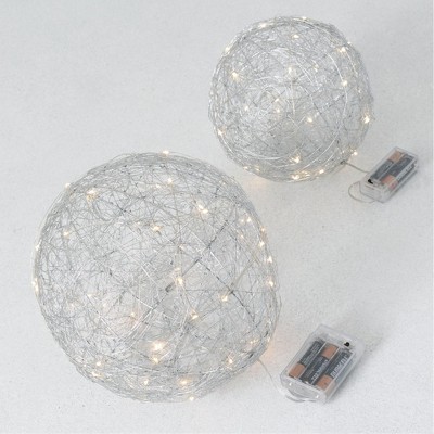 Sullivans Set of 2 Decorative Figurine Led Ball 8.5"H & 7"H Silver