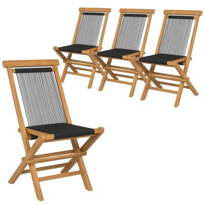 Tangkula 4PCS Folding Chairs w/ Quick-Folding Portable Design Woven Rope Seat Porch Patio