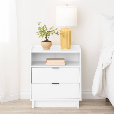 Simply Modern White 2 Drawer Nightstand with Open Shelf