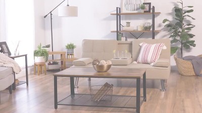 Aqua Tufted Linen Convertible Sleeper Sofa with Metal Legs and Cupholders