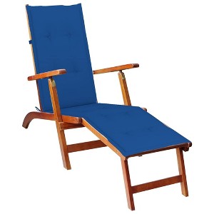 vidaXL Solid Acacia Wood Patio Deck Chair with Royal Blue Cushion and Adjustable Footrest - 1 of 4