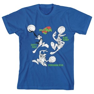 Space Jam Daffy Bugs and Taz Basketball Match Boy's Royal Blue T-shirt - 1 of 3