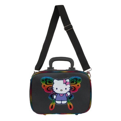 Hello Kitty Rainbow Glitter Butterfly Black 10” Mini Suitcase Crossbody Bag