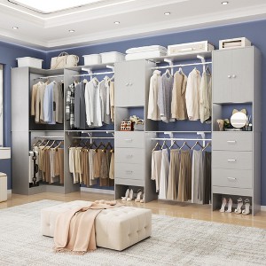 Besiost Set of 3 Corner Closet System with 8 Hanging Rods and 6 Drawers, 10 FT-12 FT Walk-In Closet Organizer - 1 of 4