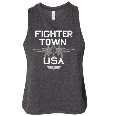 Women's Top Gun Property Of Fighter Town Graphic Racerback Tank - Heather Charcoal - Small