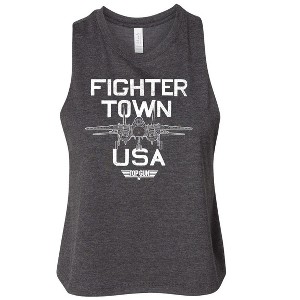 Women's Top Gun Property Of Fighter Town Graphic Racerback Tank - Heather Charcoal - Small - 1 of 3