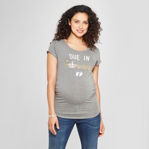 Maternity Due In February Short Sleeve Graphic T-Shirt - Grayson Threads Charcoal Gray S, Women
