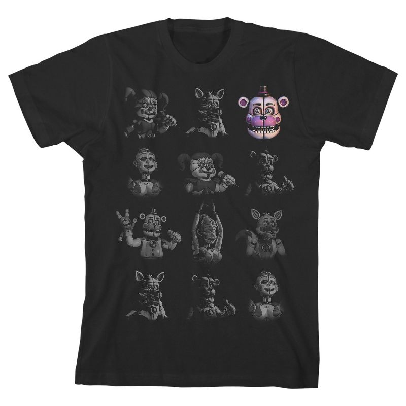 FNAF Sister Location Characters Boy's Black T-shirt, 1 of 2