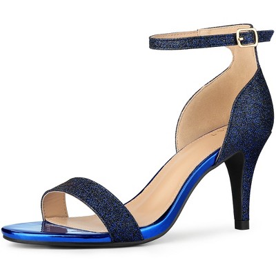 Allegra K Women's Glitter Open Toe Ankle Buckle Strap Stiletto Heel Sandals