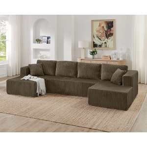 132.48" Modern Minimalist Corduroy U-Shape Modular Sectional Sofa, No Assembly Needed - 1 of 4