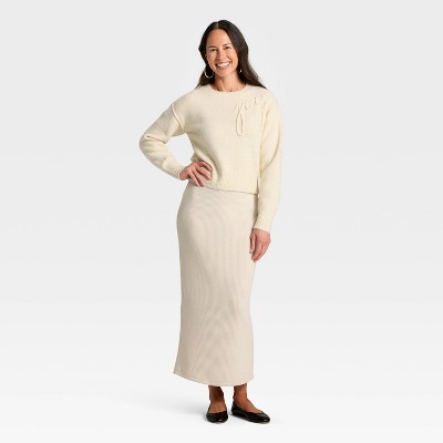Women's Holiday Crewneck Pullover Sweater - Universal Thread' Cream Letters - image 3