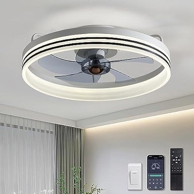 Siljoy 52'' Low Profile Ceiling Fan with Lights, Wall & Remote Control, Dimmable Flush Mount,