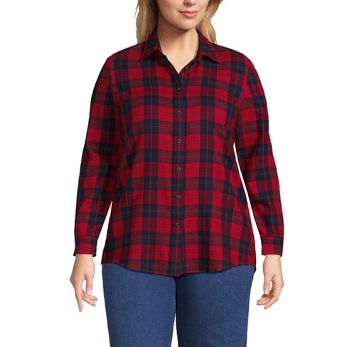 Lands' End Women's Plus Size Flannel Boyfriend Fit Long Sleeve Shirt ...