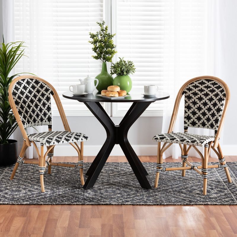 bali & pari Ambre Modern French Black and White Weaving Natural Rattan 2-Piece Bistro Chair Set, 1 of 9