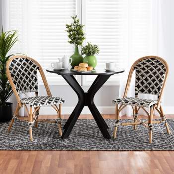 bali & pari Ambre Modern French Black and White Weaving Natural Rattan 2-Piece Bistro Chair Set