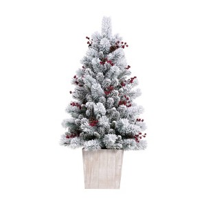 4ft Pre-Lit Flocked Ashcroft Fir Potted Artificial Christmas Tree - Haute Décor: Indoor Decor, Incandescent Lights - 1 of 4