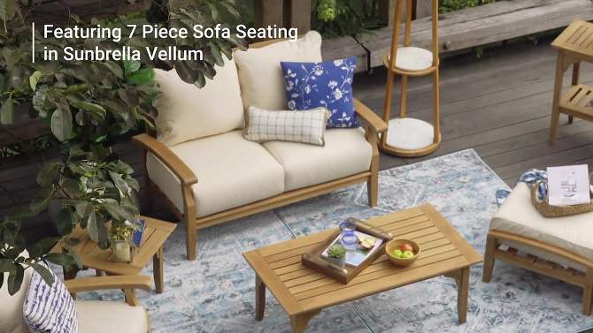 Cambridge Casual 3pc Caterina Teak Outdoor Patio Small Space Chat Furniture Set with Cushion Navy, 2 of 8, play video