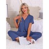 INSPIRE CHIC Womens Capri Pajamas Set Short Sleeve Button Down Sleepwear V Neck Pjs 2 Piece Lounge Set - 3 of 4
