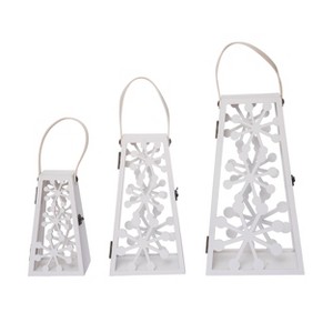Transpac Wood 15 in. Silver Christmas Lantern with Snowflake Punch Detail Set of 3 - 1 of 2