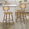 Bekrvio 26" Mid Century Modern Counter Height Bar Stools - Rattan Cane Back, Wood, PU Leather Upholstered for Kitchen Island Dining - 3 of 4
