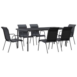 vidaXL Patio Dining Set Outdoor Table and Chair Black Steel and Textilene - 74.8" Table Length 6 Items - 1 of 4
