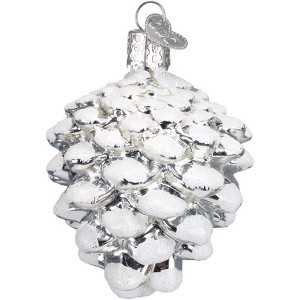 Old World Christmas Blown Glass Ornament for Christmas Tree, Snow-Capped Silver Snowy Cone - 1 of 4