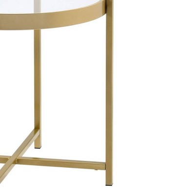 Charrot 24" Round Gold Metal and Glass End Table