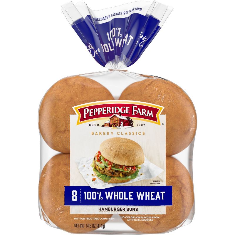 Pepperidge Farm Bakery Classics 100% Whole Wheat Hamburger Buns - 14.5oz/8ct, 1 of 8