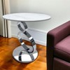 HomeRoots 21" White And Silver Stone And Stainless Steel Round Pedestal End Table - 2 of 4