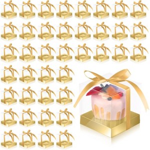 50 Pcs Clear Individual Cupcake Boxes 3.5 Inch with Inserts and Ribbon, Single Cake Storage Holders - 1 of 4