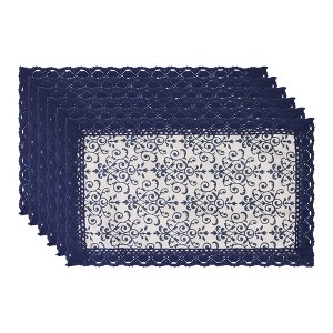 REGALWOVEN Rustic Placemats Set of 6 Placemats for Dining Table Decor Washable Kitchen Table Mat with Lace Trim - 1 of 4