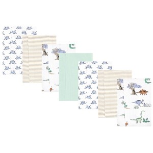 Hudson Baby Infant Boy Cotton Flannel Burp Cloths, Boy Dino World 7-Pack, One Size - 1 of 4