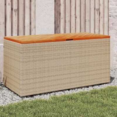 vidaXL Patio Storage Box Beige 43.3"x19.7"x21.3" Poly Rattan Acacia Wood