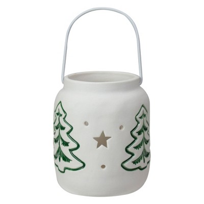 Northlight 4" White and Green Christmas Votive Candle Holder