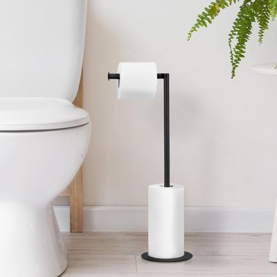 Oumilen Freestanding Metal Toilet Paper Holder Stand, Black