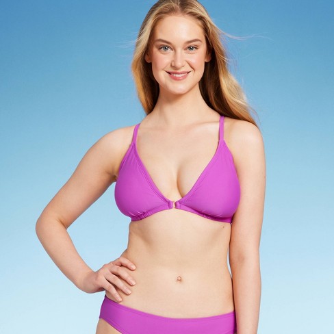 Women's Center Front Ring Triangle Bikini Top - Shade & Shore™ Purple D/DD  Cup