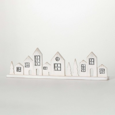 31.5"L Sullivans Christmas Wood Silhouette Winter Village  White-Black