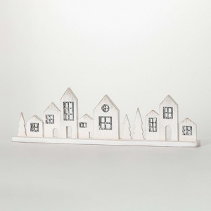 31.5"L Sullivans Christmas Wood Silhouette Winter Village  White-Black - 1 of 4
