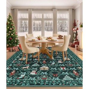 8'x10' Green Christmas Area Rug, Vintage Holiday Rug with