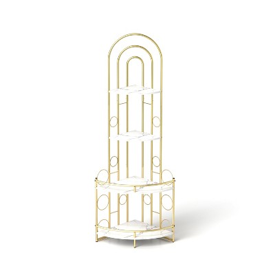 VYNXARIA 4 - Tier Metal Frame Corner Bookshelf in Gold, Modern Style for Plant Display