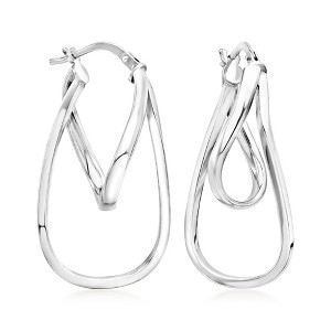 Ross-Simons Italian Sterling Silver Twisted Hoop Drop Earrings - 1 of 4
