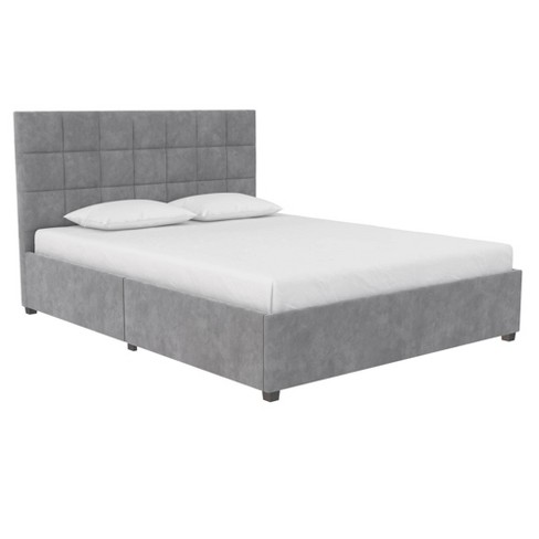 Queen Serena Upholstered Bed With, Light Grey Headboard Full Length With Drawers