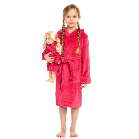 Leveret Girls And Doll Fleece Hooded Robe Hot Pink 5 Year : Target