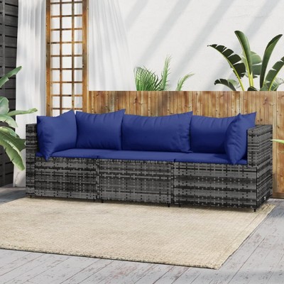 VidaXL 2 Piece Patio Lounge Set with Cushions Poly Rattan Gray