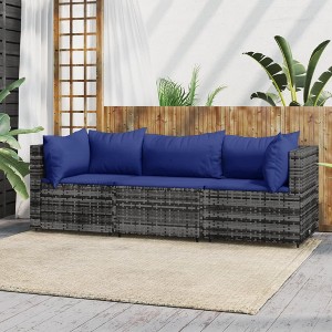 VidaXL 2 Piece Patio Lounge Set with Cushions Poly Rattan Gray - 1 of 4